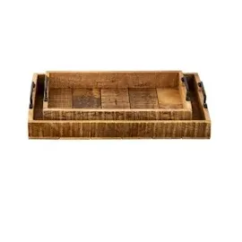 amagohome Serviertablett Holztablett Set 2 Stück 46x31cm Tablett Holz Serviertablett Deko Tablett Mangoholz