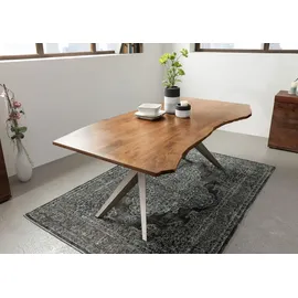 Massivmoebel24 Baumtisch Akazie 220 x 100 x 76 cm natur lackiert silber matt