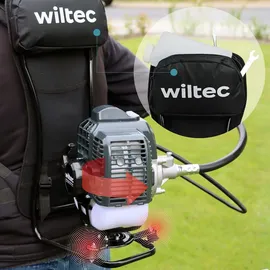 Wiltec 4-in-1 Multifunktionsgerät mit 4-Takt-Motor mit Rucksack, Backpacker Multigartengerät, Multitool Gartenwerkzeug mit u.a. Rasentrimmer