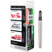 KARIN 27C1 Brushmarker Pro Basic Colours Set inklusive Blender, 12 Stück