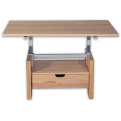 Couchtisch HOME AFFAIRE "Hamilton Kaffeetisch, Massivholz, modern design, in Buche geölt", braun (buche natur, buche natur, buche natur), B:110cm H:51cm T:70cm, Tische, höhenverstellbar Tischplatte, rechteckig, mit Schublade, Ablage