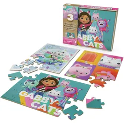 Spin Master Games Gabby’s Dollhouse Holzpuzzle-Sammlung, 3 miau-tastische Puzzle