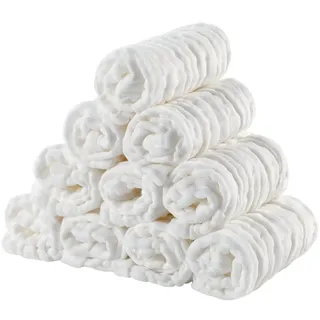 EXTSUD Baby Waschlappen, 10er Musselin Spucktücher Baby 25x25cm Mulltücher Baumwolle Moltontücher Handtücher Weiche Gesichtstücher Neugeborene Baby Wipes(Weiß)