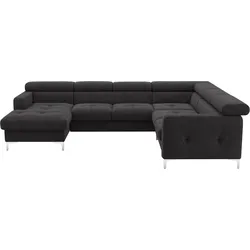 Wohnlandschaft COTTA "Sammy U-Form", schwarz, B:304cm H:74cm T:240cm, 100% Polyester, Sofas, mit Kopfteilverstellung, optional mit Bettfunktion und Bettkasten