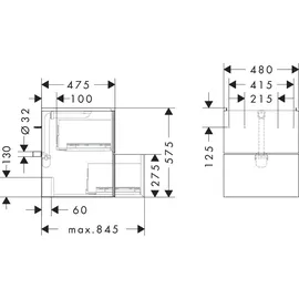 Hansgrohe Waschtischunterschrank 2 Auszüge 48 x 55 x 47,5 cm Schiefergrau Matt/Eiche Dunkel