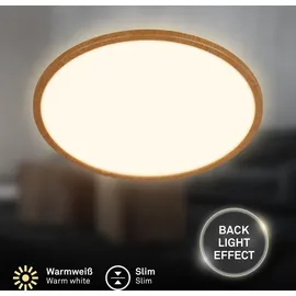 Briloner LED Deckenlampe 3-flg. rund Holzrahmen Ø42 cm