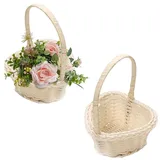 2 Stück Blumenkorb Hochzeit, Blumenmädchen Korb, Mini Geflochtener Kleiners Weidenkorb, Kunstrattan Geflochtener Blumenkorb, Kunstweidenkorb Körbchen mit Henkel, für Hochzeit Dekoration