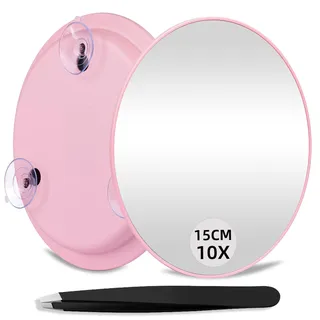 JJhxr 10-facher Make-up-Vergrößerungsspiegel, großer 10-facher Make-up-Vergrößerungsspiegel, runder Vergrößerungsspiegel, kompakter 15 cm Reise-Vergrößerungsspiegel mit Saugnäpfen und Pinzette