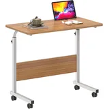 SogesHome Laptoptisch 80 * 40cm höhenverstellbar PC-Tisch mit Rollen, Betttisch, Beistelltisch,Kleiner Schreibtisch,Oberfläche mit Einschnitt,Teak 05#3-80OK-SH