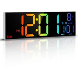 Maxstar Digital 16.2 Zoll Wanduhr Groß LED Display,mit 8 RGB Farben,Temperatur,4-stufiger Helligkeitsdimmer,Nachtlicht,12/24 Stunden,Auto Sommerzeit für Wohnzimmer Küche Büro Gym