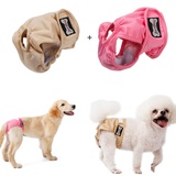 Yealay 2 Stück Hundewindeln waschbar Binden Wiederverwendbare Hundewindeln Periodenhosen für kleine und mittlere Hunde (M Taille: 26-38cm, Beige+Rosa)