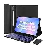 MAYPHY Tastatur Hülle Mit Hintergrundbeleuchtung und Maus für Samsung Galaxy Tab S10FE/S9FE 10.9 Zoll, Tab S9/S8/S7 11 Zoll, Schlanke Hülle mit Abnehmbarer Tastatur, Deutsches QWERTZ Layout, Schwarz