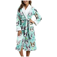 Damen Weihnachten Druck Animal Print Winter Flanell Bademantel Lange Pyjama Jacke Nachthemd Home Wear Bademantel Supersofter Flanell Microfaser Bademantel Morgenmantel Große Größe (D, M) - M