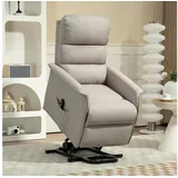 Homcom Fernsehsessel mit Aufstehhilfe Elektrisch, Relaxsessel mit Liegefunktion, Tv-sessel mit Leinenoptik, Taschenfeder, Seitentasche und Fernbedienung, für Wohnzimmer, Beige