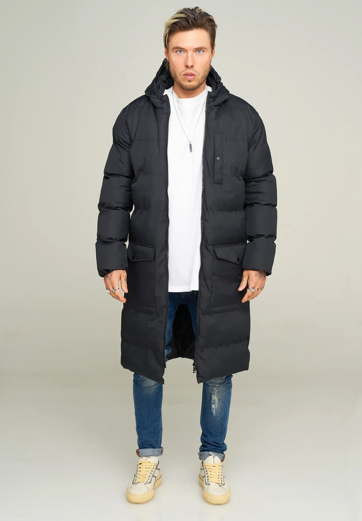 Parka BEHYPE "LONGLINE PUFFER PARKA" Gr. XXL, schwarz Herren Jacken mit Kapuze