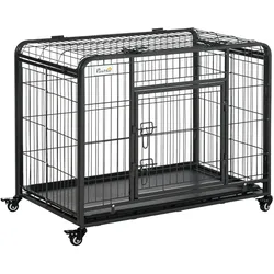 PawHut Hundetransport 4 Drehrollen, davon 2 mit Bremsen,  haltbare Materialien Dunkelgrau 94 x 58 x 69,5 cm (LxBxH)