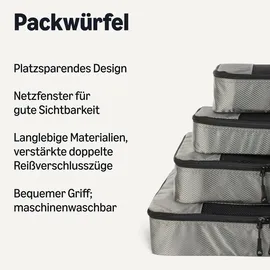 Amazon Essentials 4-teiliges Packwürfel-Reisezubehörset, Gepäckorganizer mit Doppelreißverschluss, Netzoberseite, 100% Polyester, klein/mittel/groß/schmal, grau (früher Amazon Basics)