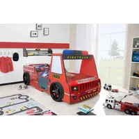 Aileenstore Autobett Kinder 90x200 cm Feuerwehrbett "Rio Firetruck" mit LED-Licht und Sirenenoptik