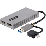 StarTech.com USB HDMI Dual Monitor Adapter, USB A/C auf 2x HDMI (1x 4K30Hz, 1x 1080p), externe grafikkarte, 11cm Kabel, USB 3.0 zu HDMI Bildschirm Adapter, Windows, Chrome OS & macOS (107B-USB-HDMI)