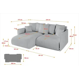 altdecor Ecksofa Cord 3-Sitzer Grau
