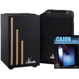 XDrum Cajon Primero Negra inkl. Rucksacktasche und Schule - Trommelkiste mit Snare Sound - Holz Drum Kiste mit Gigbag