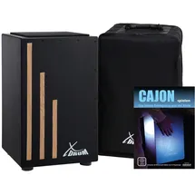 XDrum Cajon Primero Negra inkl. Rucksacktasche und Schule - Trommelkiste mit Snare Sound - Holz Drum Kiste mit Gigbag