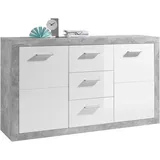 HBZ Sideboard Stone weiß Hochglanz, Wohnzimmerschrank BxHxT 147x89x37 cm - Beton, weiß