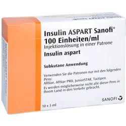 INSULIN ASPART Sanofi 100 E/ml ILO i.e.Patrone 10X3 ml