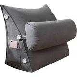CISSIYOG Lesekissen Keilkissen für Bett, Keilkissen Bett mit 60x22x50Cm Ergonomisches Rückenkissen mit Samtbezug und Seitentasche, Höhenverstellbares Nackenrollen, Kissen mit Metallreißverschluss
