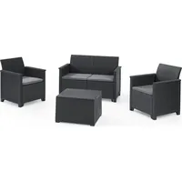 KETER Lounge Set Emma 8-teilig - graphit 2 Sessel + 2er Sofa + 1 Tisch mit Stauraum Sitzauflagen;