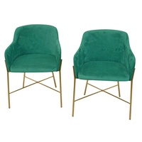 2x Armlehnstuhl grün Samtbezug Gestell-Goldfarben Sessel Cocktailsessel Stühle
