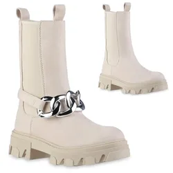 Damen Plateaustiefel in Beige