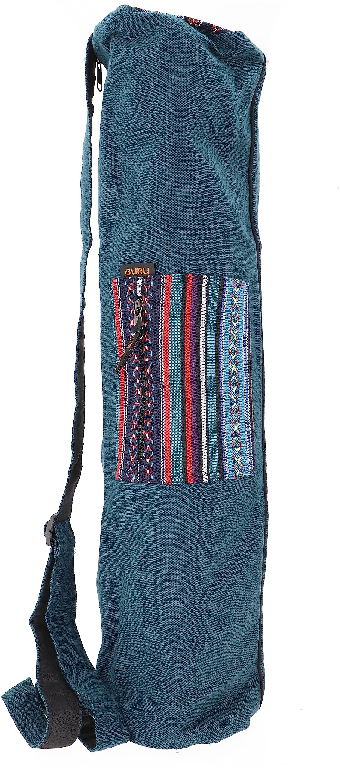 GURU SHOP Boho Yogamatten-Tasche, Yogatasche aus Nepal - Petrol, Herren/Damen, Blau, Baumwolle, Size:One Size, 70x24x14 cm, Taschen für Yogamatten - Einheitsgröße