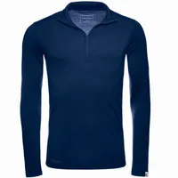 Kaipara - Merino Sportswear Langarmshirt Merino Zip-Neck Herren Slimfit 200 (1-tlg) aus reiner Merinowolle Made in Germany blau S