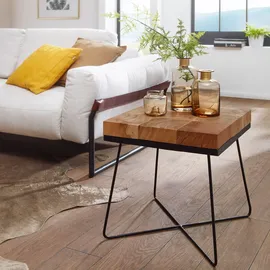 FineBuy Beistelltisch Akazie Braun 45 x 45 x 51 cm
