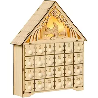 Homcom Adventskalender zum Befüllen 24 Schubladen Fächer Weihnachtskalender mit LED-Lichtern Adventskalenderbox Weihnachtsdekoration DIY MDF-Platte Naturholz 26,6 x 6 x 30 cm