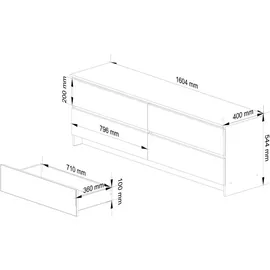 Milord Kommode K160 160 x 55 x 40 cm Artisan-Weiß