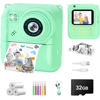 Sofortbildkamera Kinder, 1080P Digitalkamera mit 3 Druckrollen, 32GB Karte & Hülle, Kinderkamera mit Spielen, Filtern, Musik, Geschenk 3–12 Jahre (olivgrün)