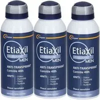 EtiaXil Déodorant Men Anti-transpirant Contrôle 48h Spray 3x150 ml