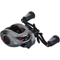 Abu Garcia MAX Low Profile Rolle - Baitcaster Angelrolle für Raubfischangeln - Hecht, Barsch, Zander, Grey/Red, 41