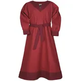 Battle-Merchant Wikinger Mittelalter Kleid mit Gürtel Kinder Mädchen, 128, Rot/Weinrot - 128