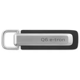 Audi Collection Audi Schlüsselanhänger Metall Leder Anhänger Schlüsselring Keyring Gravur, mit Q6 e-tron Schriftzug und Audi Ringe Logo, silber/schwarz