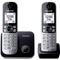 Panasonic KX-TG6852GB Schnurlostelefon mit 2 Mobilteilen (Bis zu 1.000 Telefonnummern sperren, übersichtliche Schriftgröße, lauter Hörer, Voll-Duplex Freisprechen) schwarz-silber