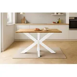 Esstisch 120x80 cm Baumkante Eichenholz massiv geölt Spider-Gestell weiß SALVADOR - Naturbelassen