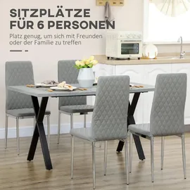 Homcom Esstisch Esszimmertisch Küchentisch, Speisetisch mit Steinoptik, Wohnzimmertisch für 6 Personen, Stahlbeine, Grau, 140 x 80 x 76 cm - Grau