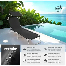 Tectake Gartenliege Viktoria 190 x 68 x 28 cm schwarz inkl. Sonnendach klappbar