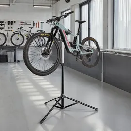 Tectake Fahrradmontageständer klappbar Belastbarkeit 50 kg lackschonend mit Vorderrad-Stabilisator und Werkzeugablage