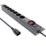 InLine InLine® 19" Steckdosenleiste, 7-fach Schutzkontakt, C14 ÜSS, Überlastschutz