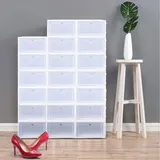 20 Stück Schuhbox, faltbare Kunststoff-Schuhaufbewahrungsbox, transparenter Schuh-Organizer, stapelbare Schuh-Aufbewahrungsbox mit Deckeln für