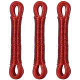 Relaxdays Wäscheleine 3er Set, 20m, Wäscheseil mit Stahlkern, PVC, extra stark, drinnen & draußen, Wäscheschnur, rot